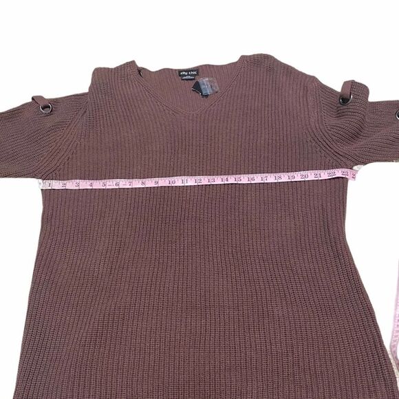 City Chic Ladder Sleeve V-Neck Sweater Mauve 16 - Picture 7 of 10